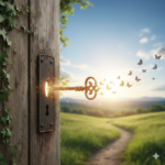 clé d'où sortent des papillons symbolisant la liberté